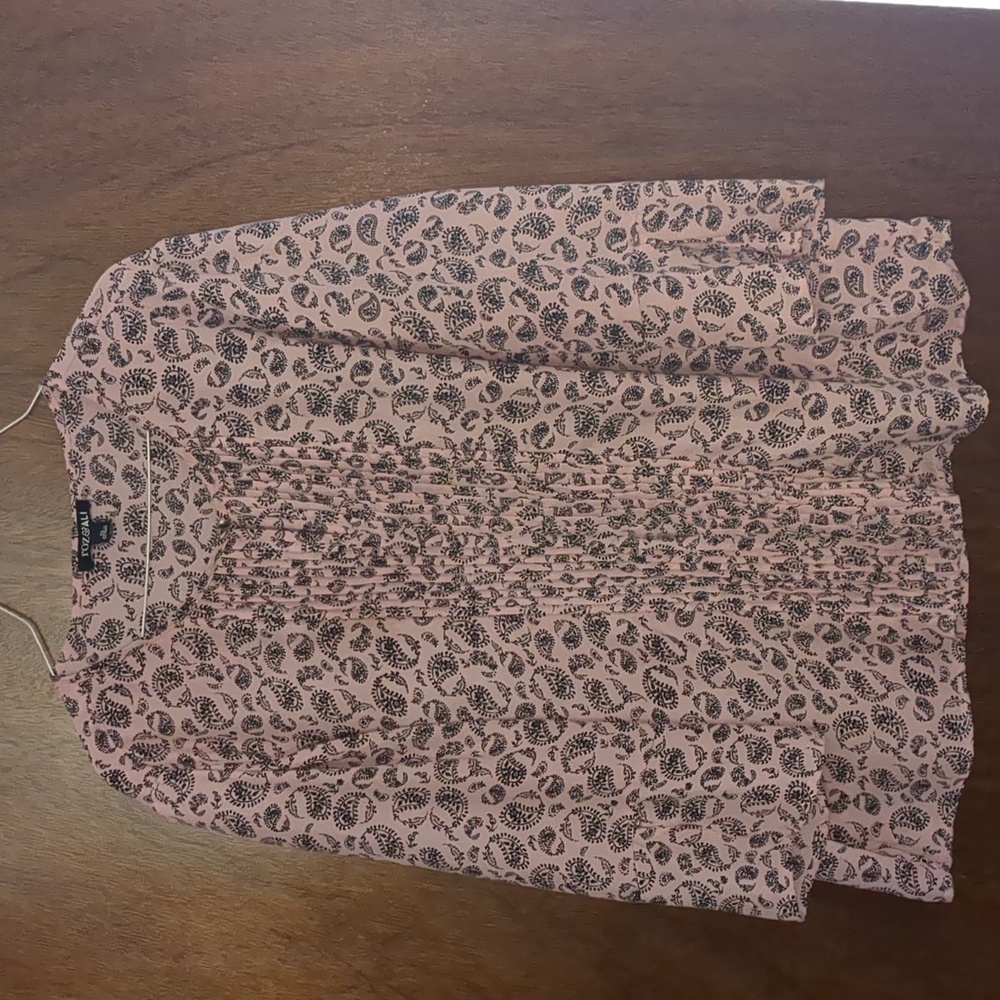 Roz & Ali Blush and Black Patterned Blouse